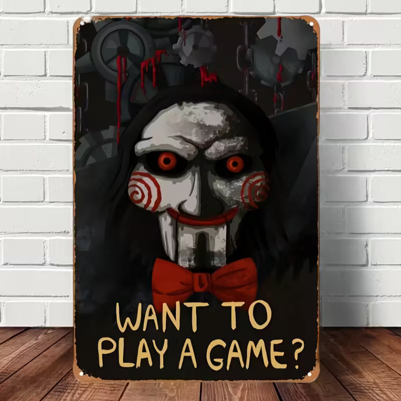 Want to play a game? - Halloween Metal Sign