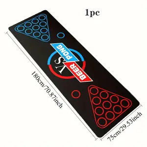Beer Pong Mat with Red & Blue Cups