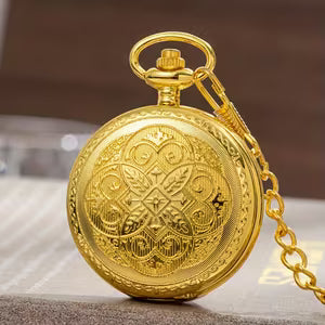 Elegant Golden Clover Pattern Pocket Watch