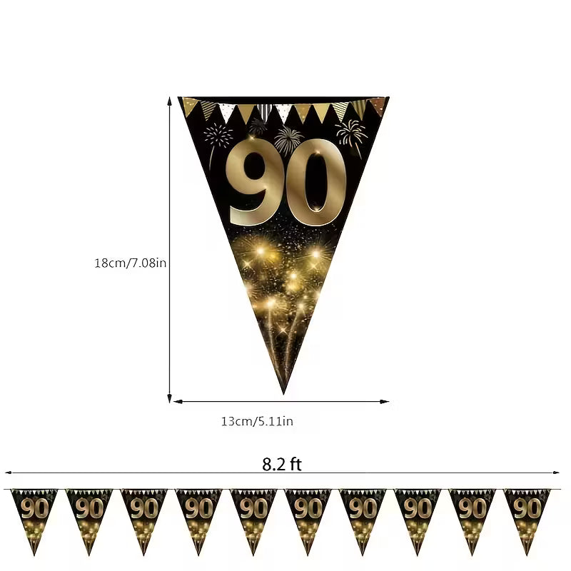 90th Birthday Gold & Black Banner