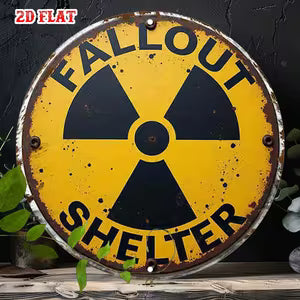 Round Rustic Metal Sign - Fallout Shelter Radiation Warning