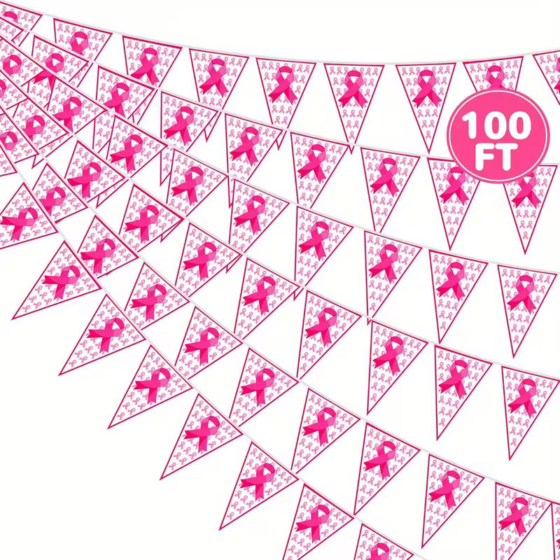 Breast Cancer Awareness Pink Ribbon Flag Banner