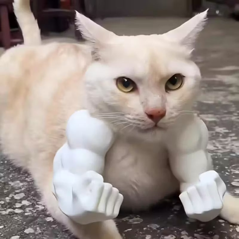 Halloween Evil Cat Muscular Arms - White