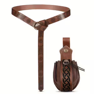 Viking Faux Leather Drawstring with Belt Pouch Brown