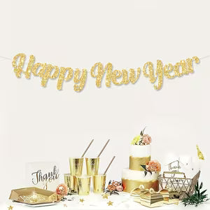 Golden Glitter "Happy New Year" Banner