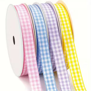 4 rolls of Easter plaid ribbons