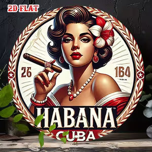 Round Vintage Wall Sign - Habana Cuba Woman