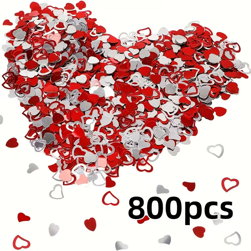 Metallic Heart Confetti – Red & Silver Sequins