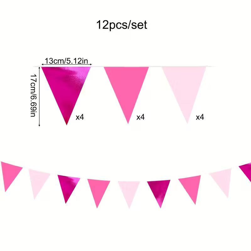 Rose Red and Pink Triangle Bunting Set