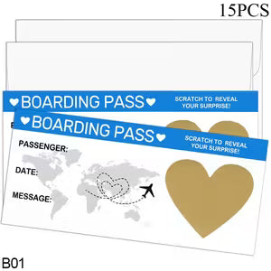 15-Piece Boarding Pass Scratch-Off Cards with Envelopes