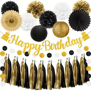 Black & Gold Birthday Party Decorations Set