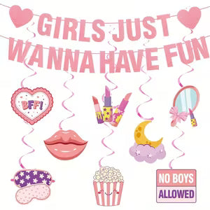 Sleepover Party Banner & Hanging Swirls