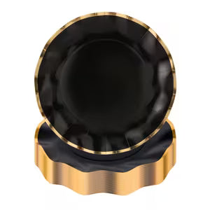 Elegant Black & Gold Fan-Shaped Dinner Plates