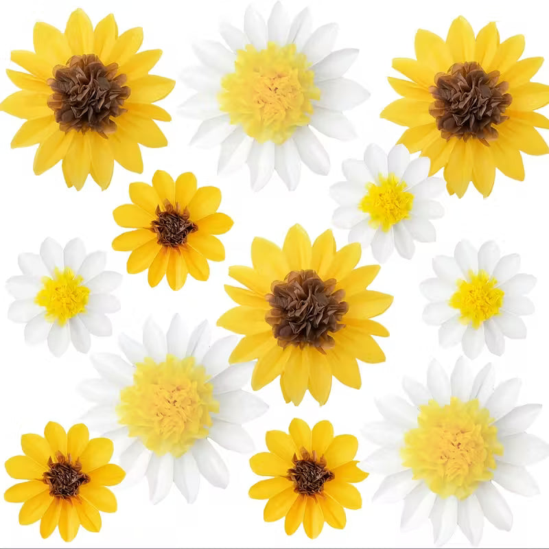 24pcs Sunflower & Daisy Tissue Paper Pom Poms