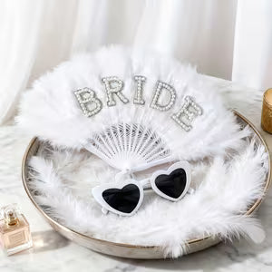 Bride & Groom Wedding Fan & Glasses Set