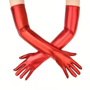 Glossy Party Gloves - Red