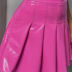 Bright Pink Leather Pleated Mini Skirt
