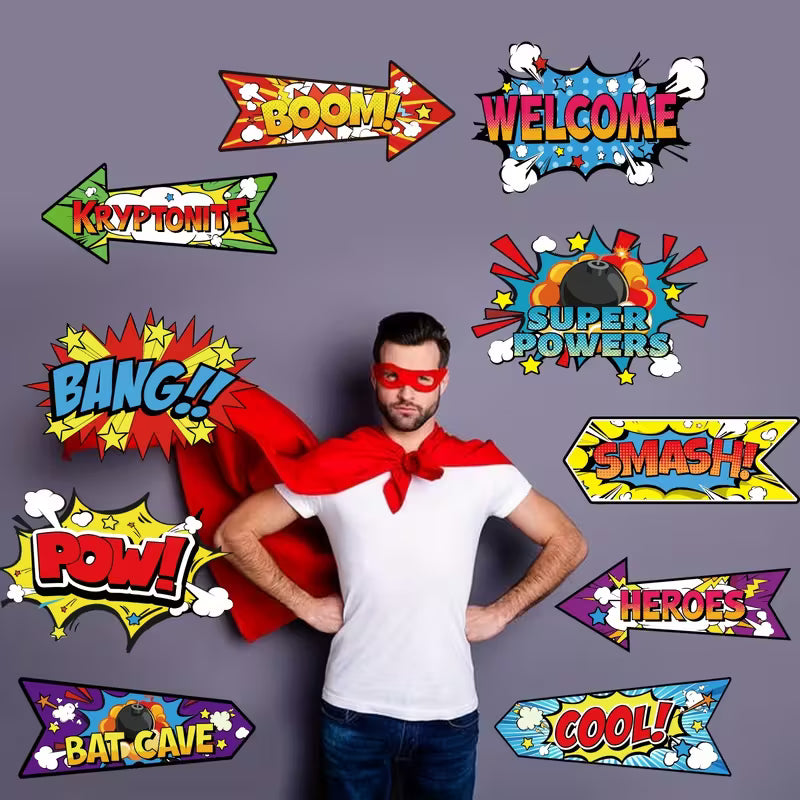 Superhero Themed Party Signs – 20pc Banner Set