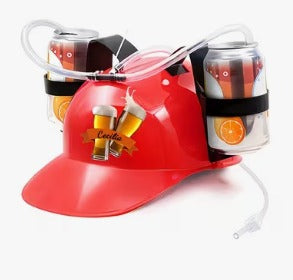 Adult Drinking Helmet with Straws Red