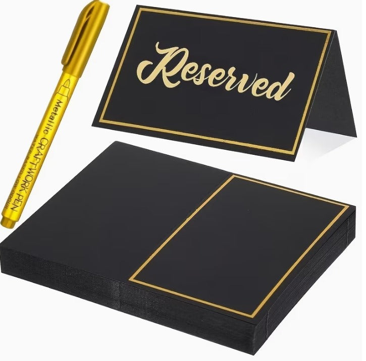 Elegant Black Place Cards with Golden Foil Edges With Gold Pen