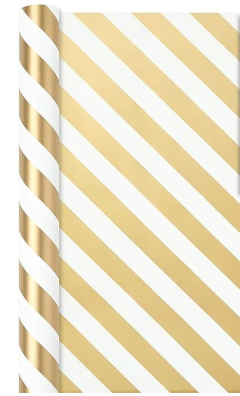 Gold & White Foil Wrapping Paper - Striped Design