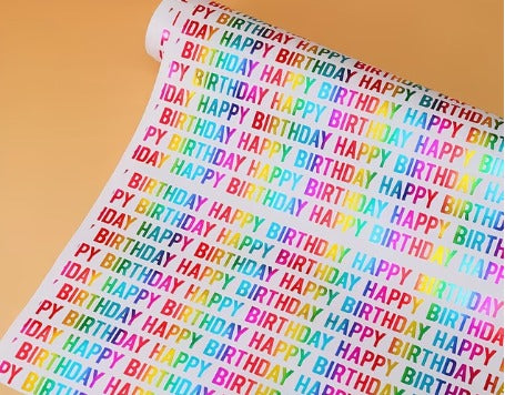 Rainbow Metallic Extra-Long Birthday Wrapping Paper - Custom Name