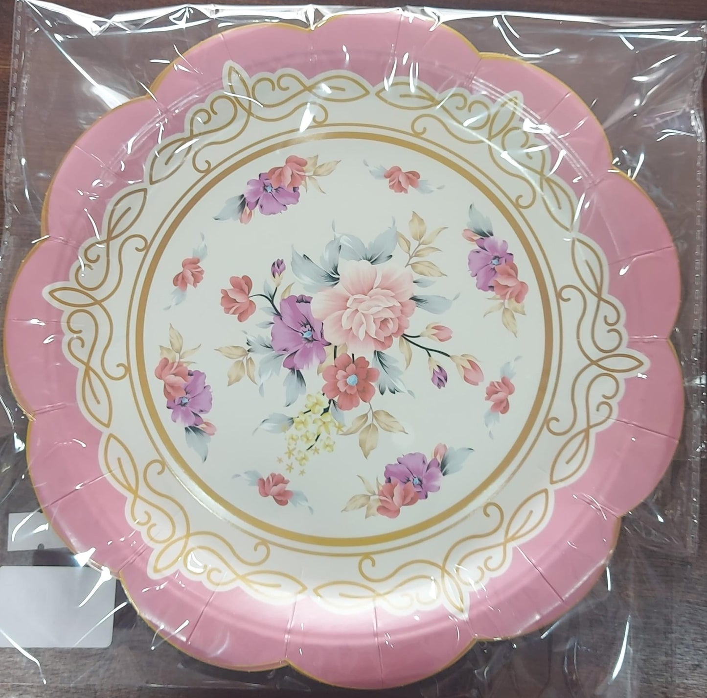 Pink Floral Scalloped Edge Party Plates