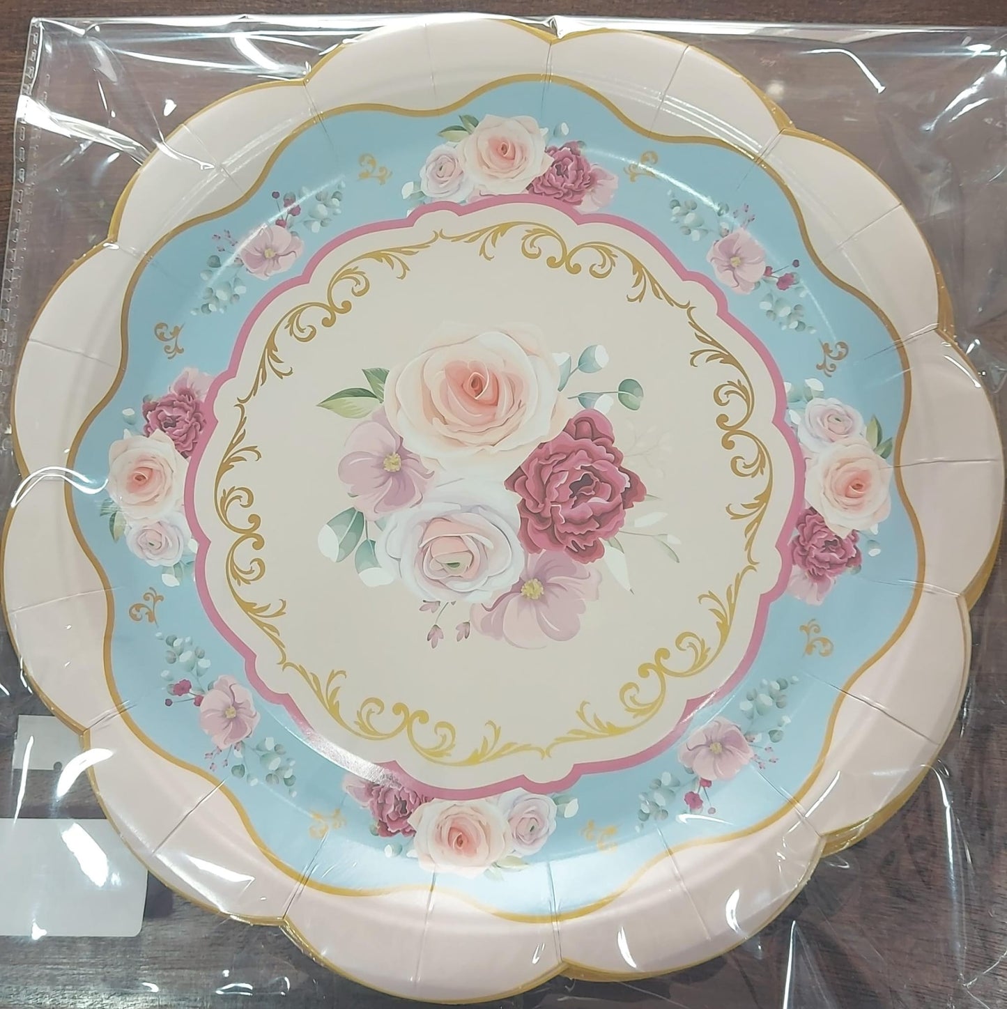 Blue and White Floral Ruffle Paper Plates