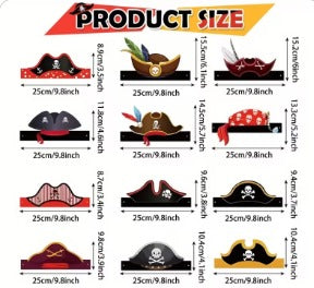 Pirate Party Hats - Black with White & Red Skeleton & Anchor Design