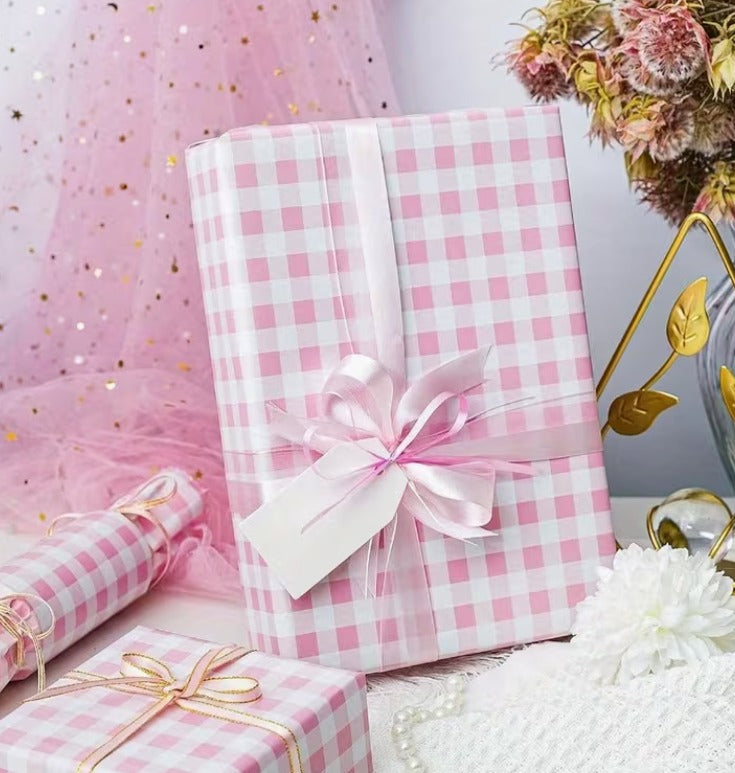 Pink and White checkered wrapping paper