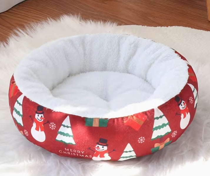 Christmas Round Pet Bed Mat for Dogs & Cats - Red