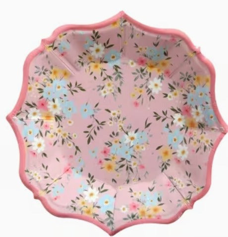 8 pcs Elegant Floral Disposable Dessert Plates - Dusty Flower Design