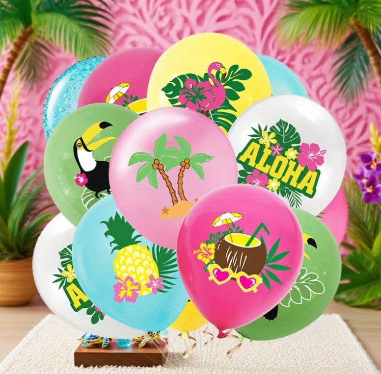 12 pcs Tropical Hawaiian Luau Balloons