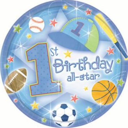 1st Birthday All-Star Sports Party Disposable Paper Plates