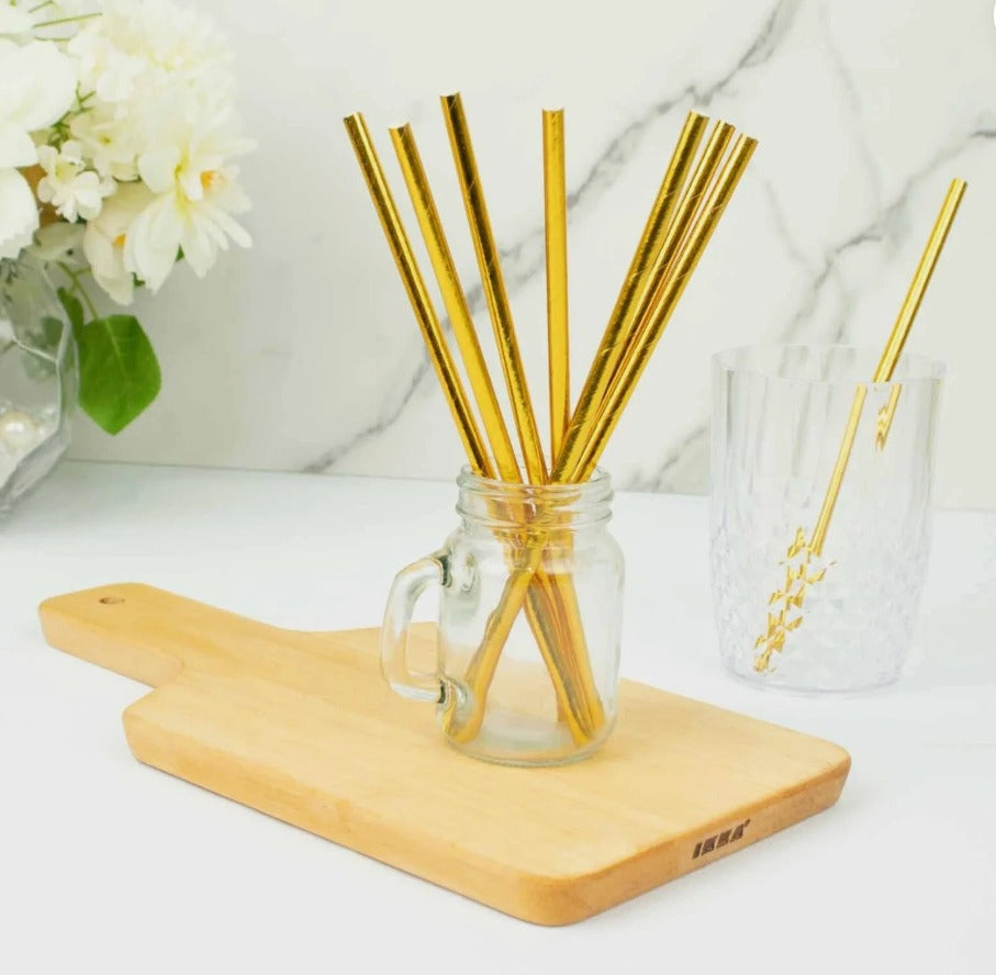 Gold and Black Paper Straws