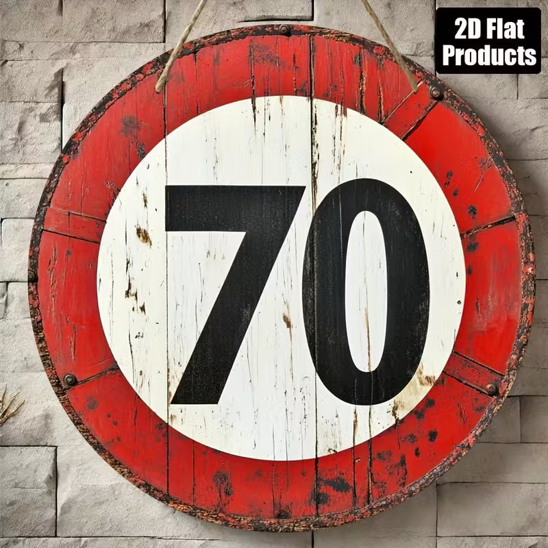 Vintage Style Round Wooden Speed Limit Sign (70)