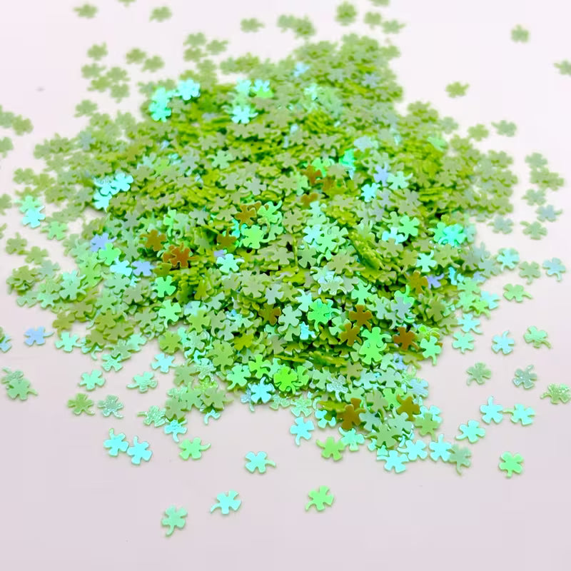 Green Shiny Glittering Four-Leaf Clovers
