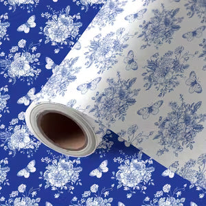 Blue & White Floral Wrapping Paper 43cm x 10m