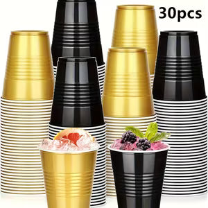 12oz Disposable Plastic Cups, Black and Gold