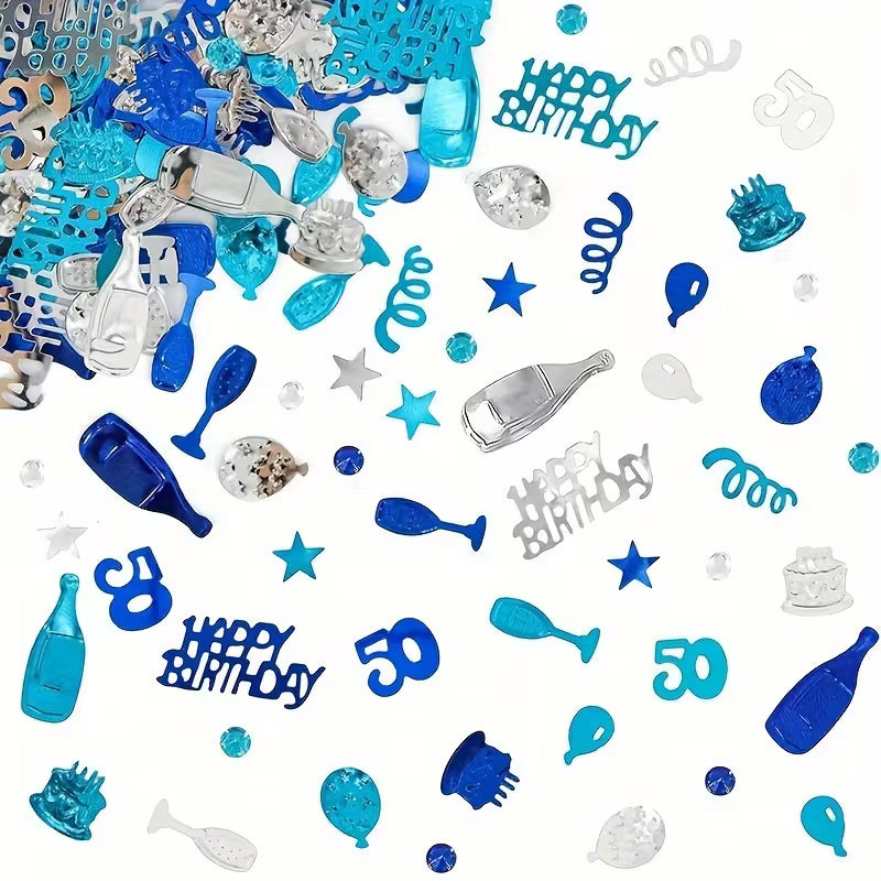 Blue & Silvery 50th Birthday Confetti