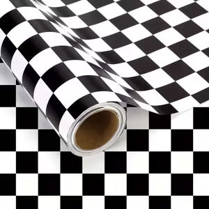 Black & White Checkered Racing Wrapping Paper 10m