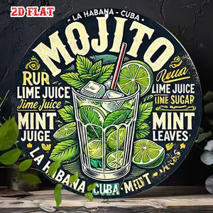 Round Metal Signs - Mojito with Lime Juice And Mint Leaves