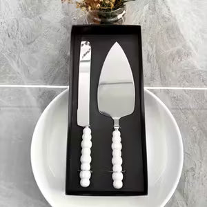 2pcs Pearl Ceramic Handle Stainless Steel Cake Server Set