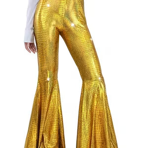 Women's Gold Foil Square Print Flared Pants