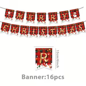 Red & White Snowflake & Star “Merry Christmas” Banner Flags