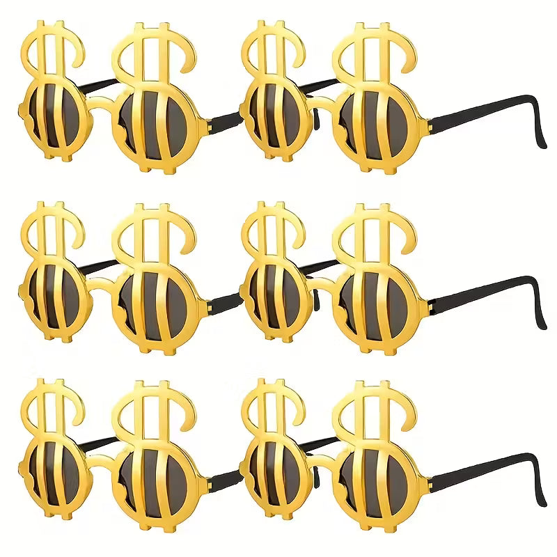 6pcs Golden Dollar Sign Glasses