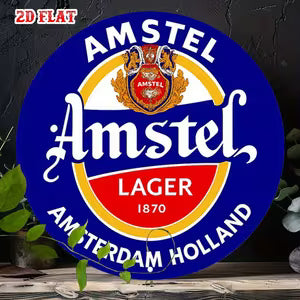 Round Vintage Metal Signs - "Amstel Lager " Blue/Golden Color
