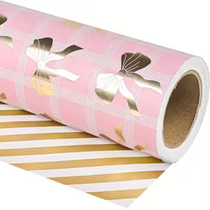Pink & Gold Bow Reversable Wrapping Paper - 43cm x 5m