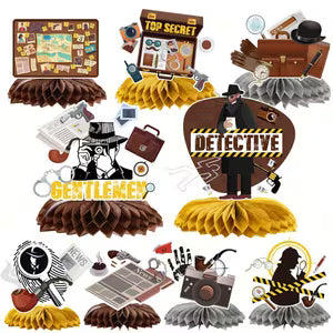 9pcs Detective-Themed Honeycomb Centerpiece Set