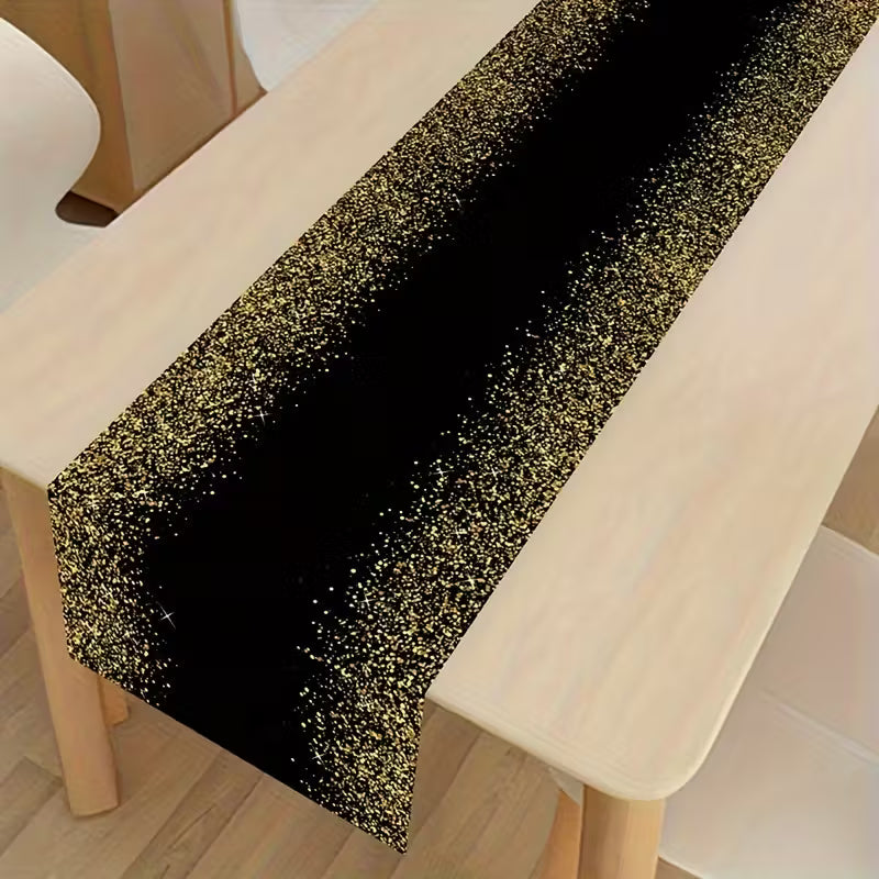 1pc Elegant Black Golden Glitter Table Runner